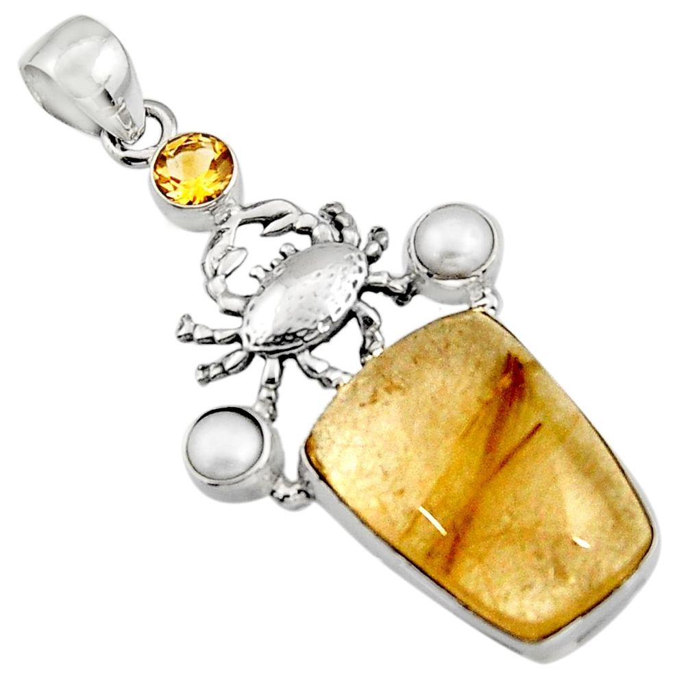 925 silver 22.32cts natural golden tourmaline rutile citrine crab pendant r5136