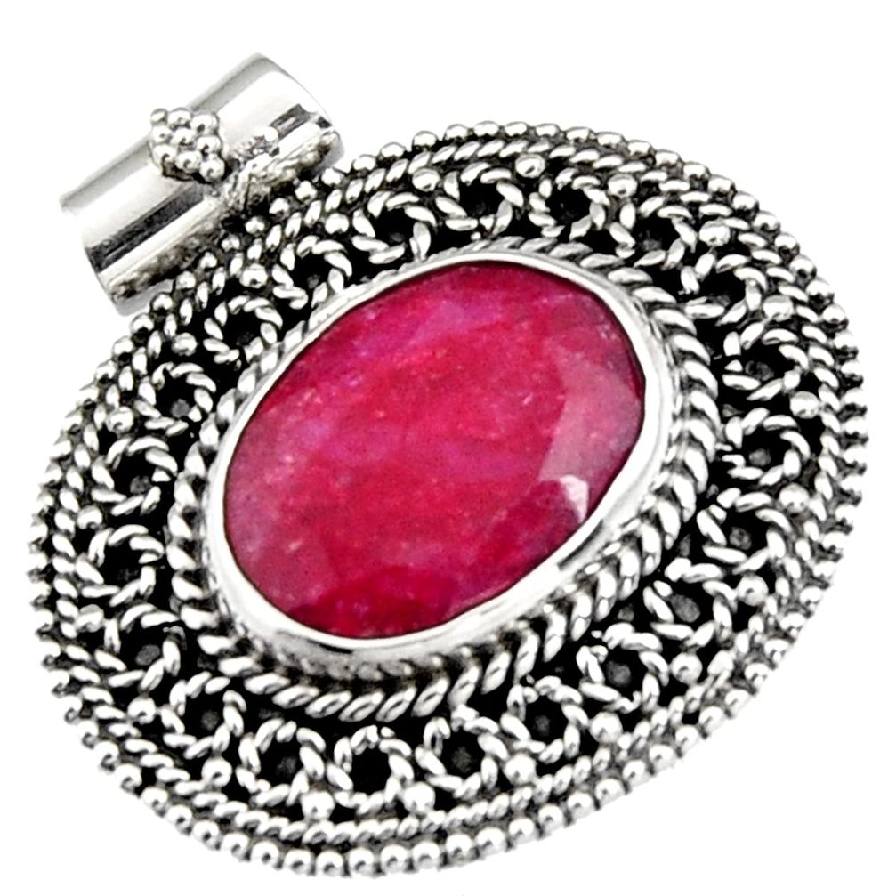 9.87cts natural red ruby oval 925 sterling silver pendant jewelry r5182