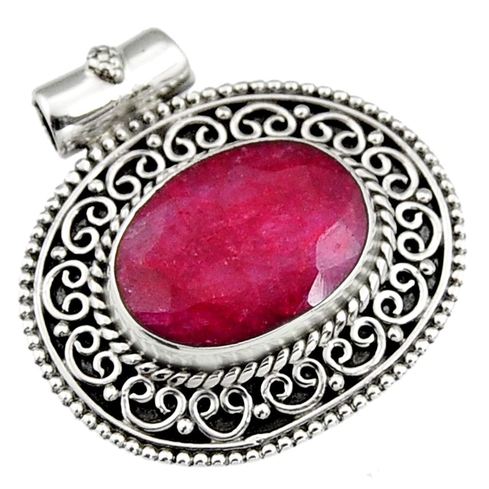 925 sterling silver 9.73cts natural red ruby oval pendant jewelry r5184