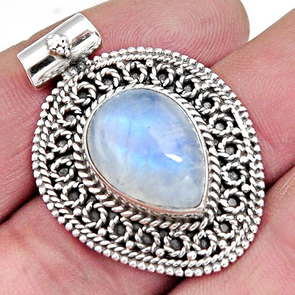 925 sterling silver 11.22cts natural rainbow moonstone pear pendant r5215