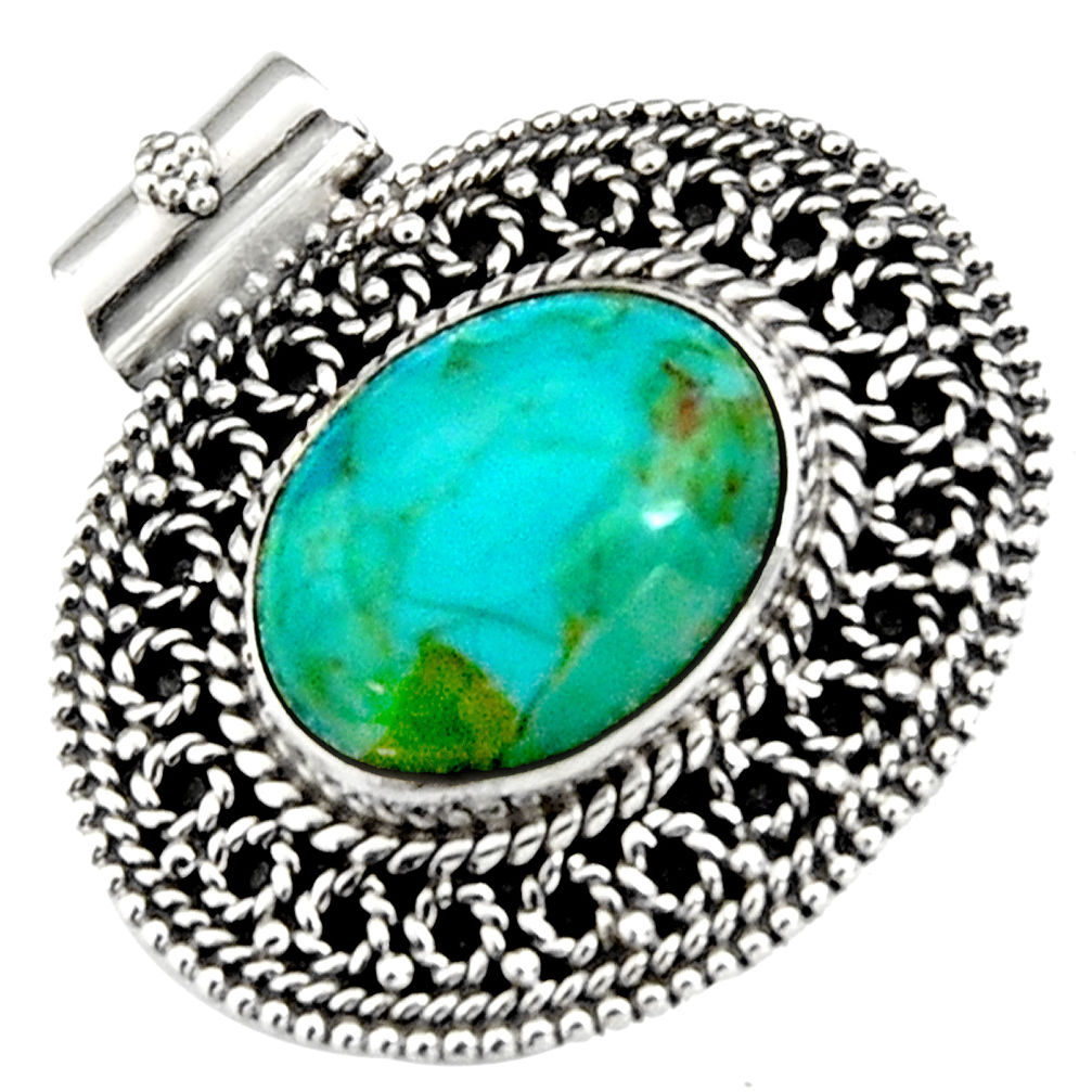 925 sterling silver 11.22cts green arizona mohave turquoise oval pendant r5228