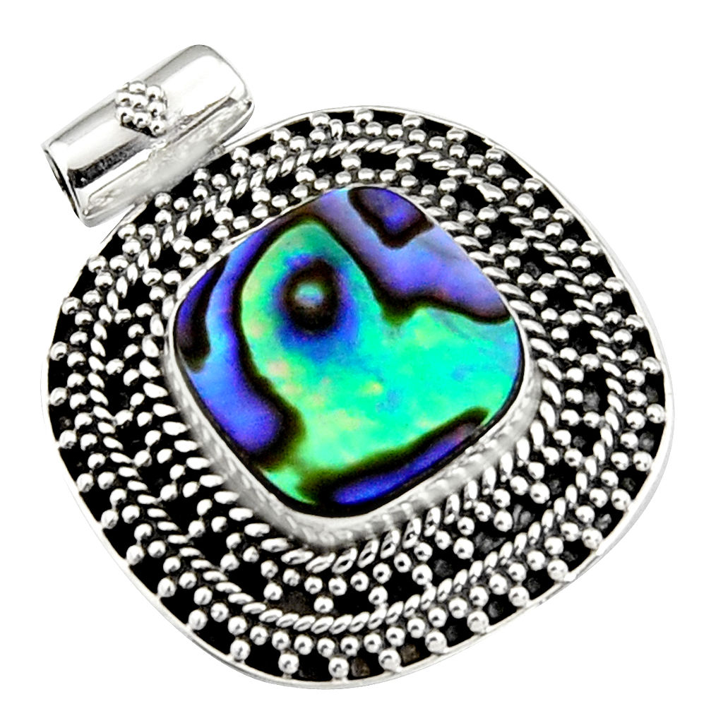 925 sterling silver 12.30cts natural green abalone paua seashell pendant r5239