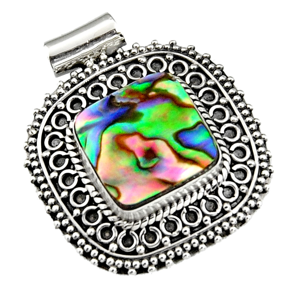 11.97cts natural green abalone paua seashell 925 sterling silver pendant r5240