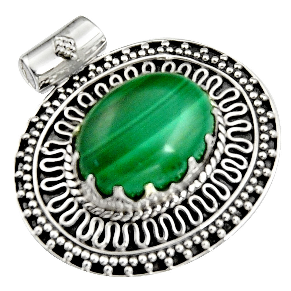 11.11cts natural green malachite (pilot's stone) 925 silver pendant r5243