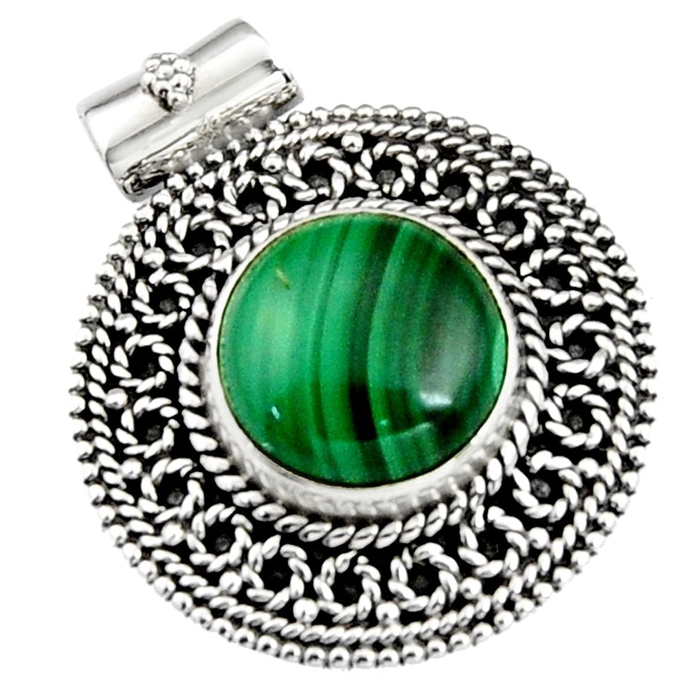 11.62cts natural green malachite (pilot's stone) 925 silver pendant r5250