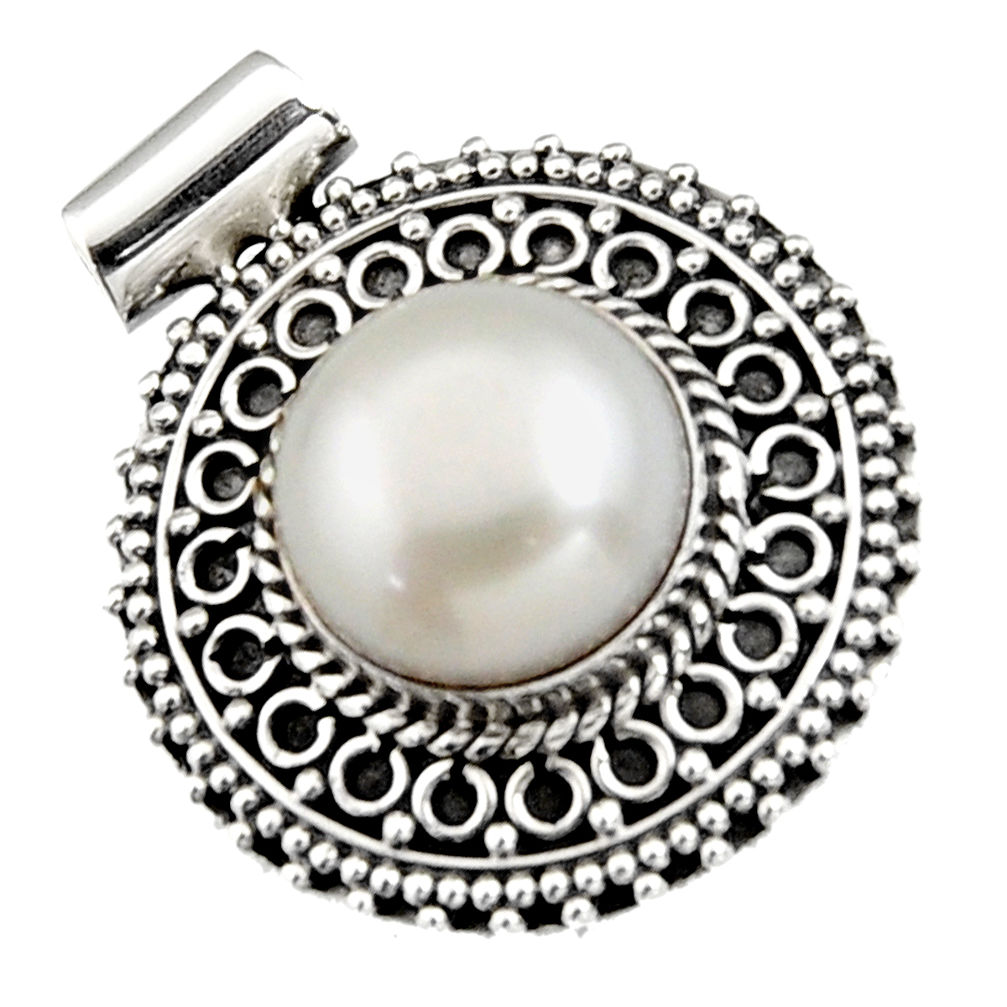 925 sterling silver 6.96cts natural white pearl round pendant jewelry r5258