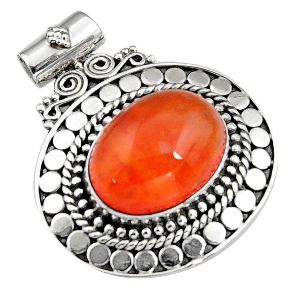 11.83cts natural orange cornelian (carnelian) 925 sterling silver pendant r5262