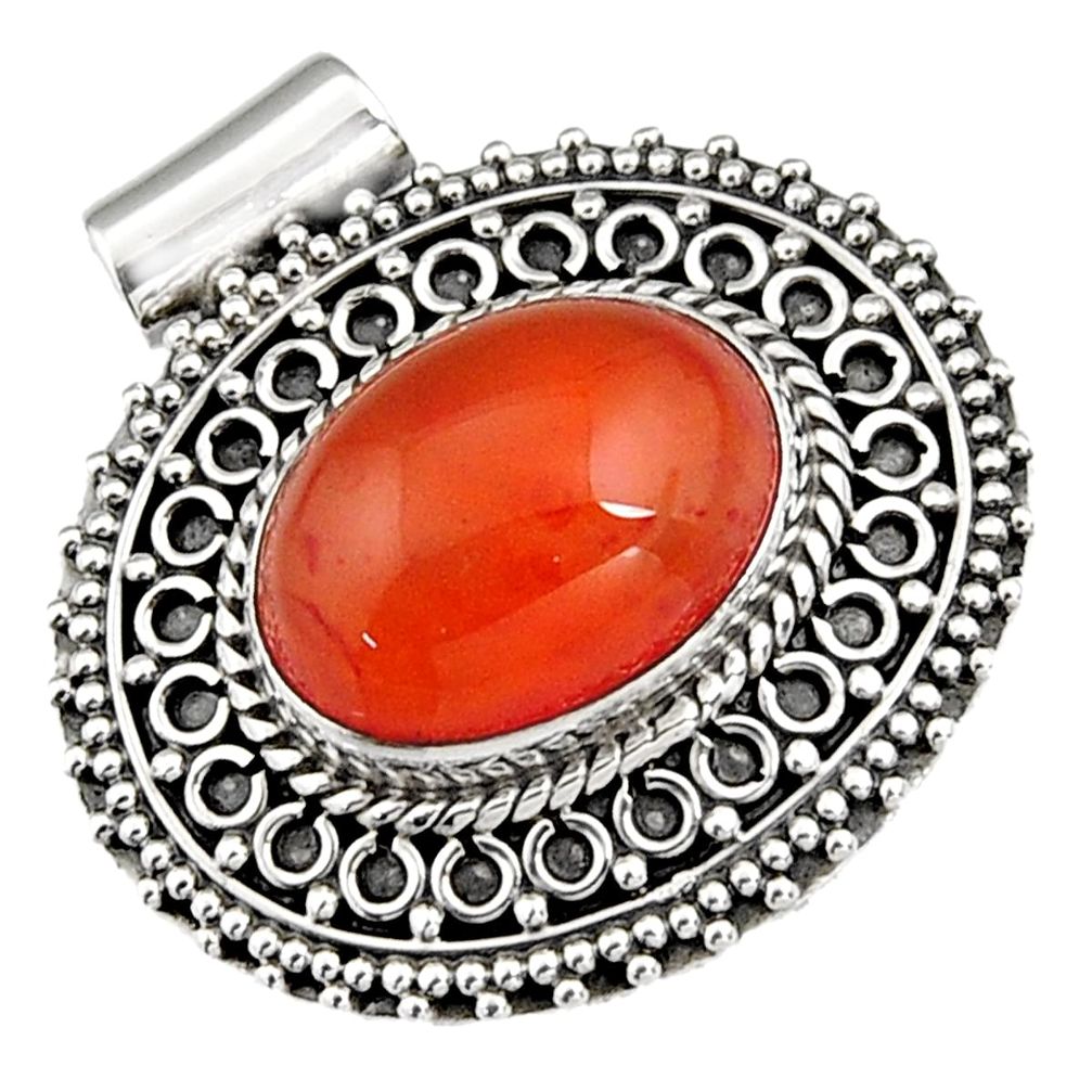 10.89cts natural orange cornelian (carnelian) oval 925 silver pendant r5266