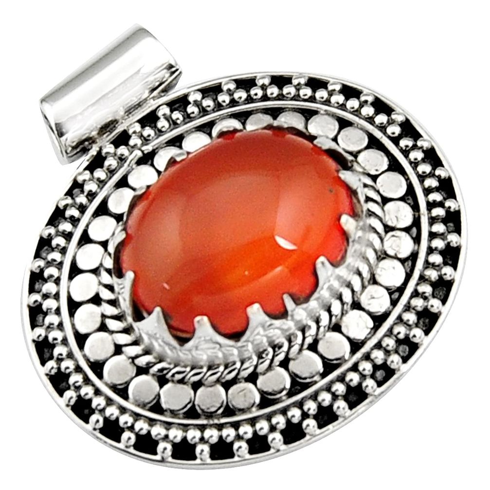 925 sterling silver 10.89cts natural orange cornelian (carnelian) pendant r5268