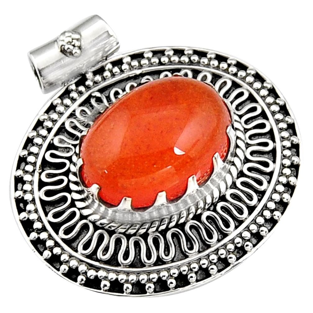 925 sterling silver 11.01cts natural orange cornelian (carnelian) pendant r5270