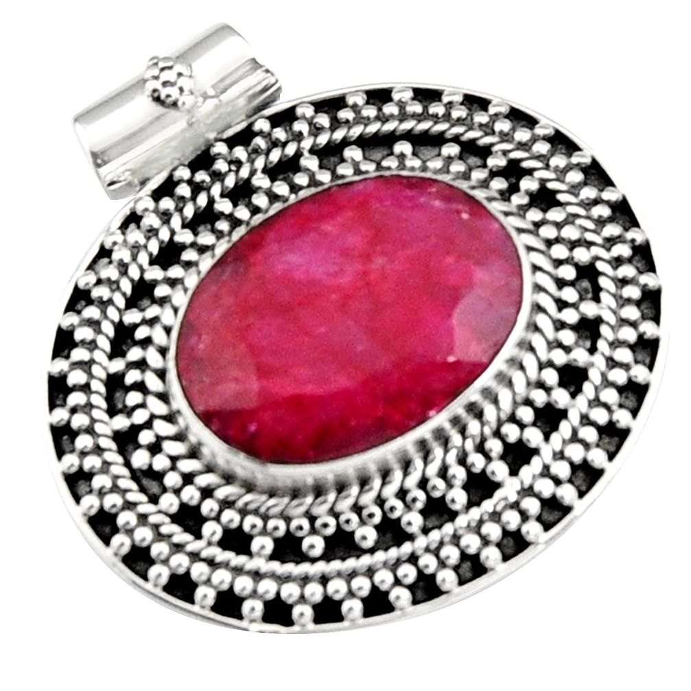 925 sterling silver 10.77cts natural red ruby oval pendant jewelry r5273