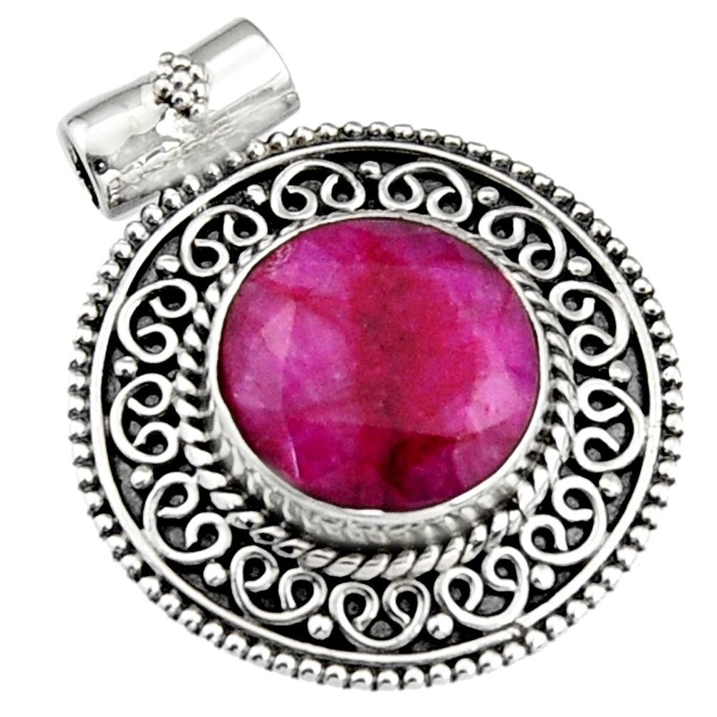 925 sterling silver 8.76cts natural red ruby round pendant jewelry r5276