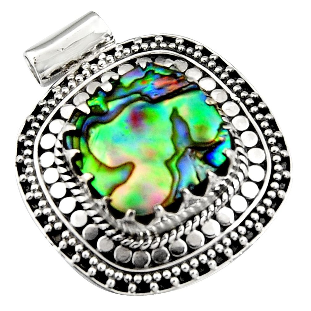 13.55cts natural green abalone paua seashell 925 sterling silver pendant r5278