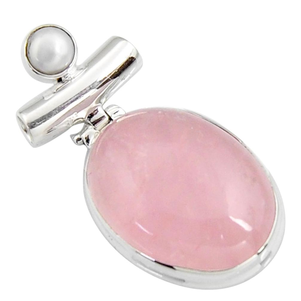17.69cts natural pink rose quartz white pearl 925 sterling silver pendant r5286