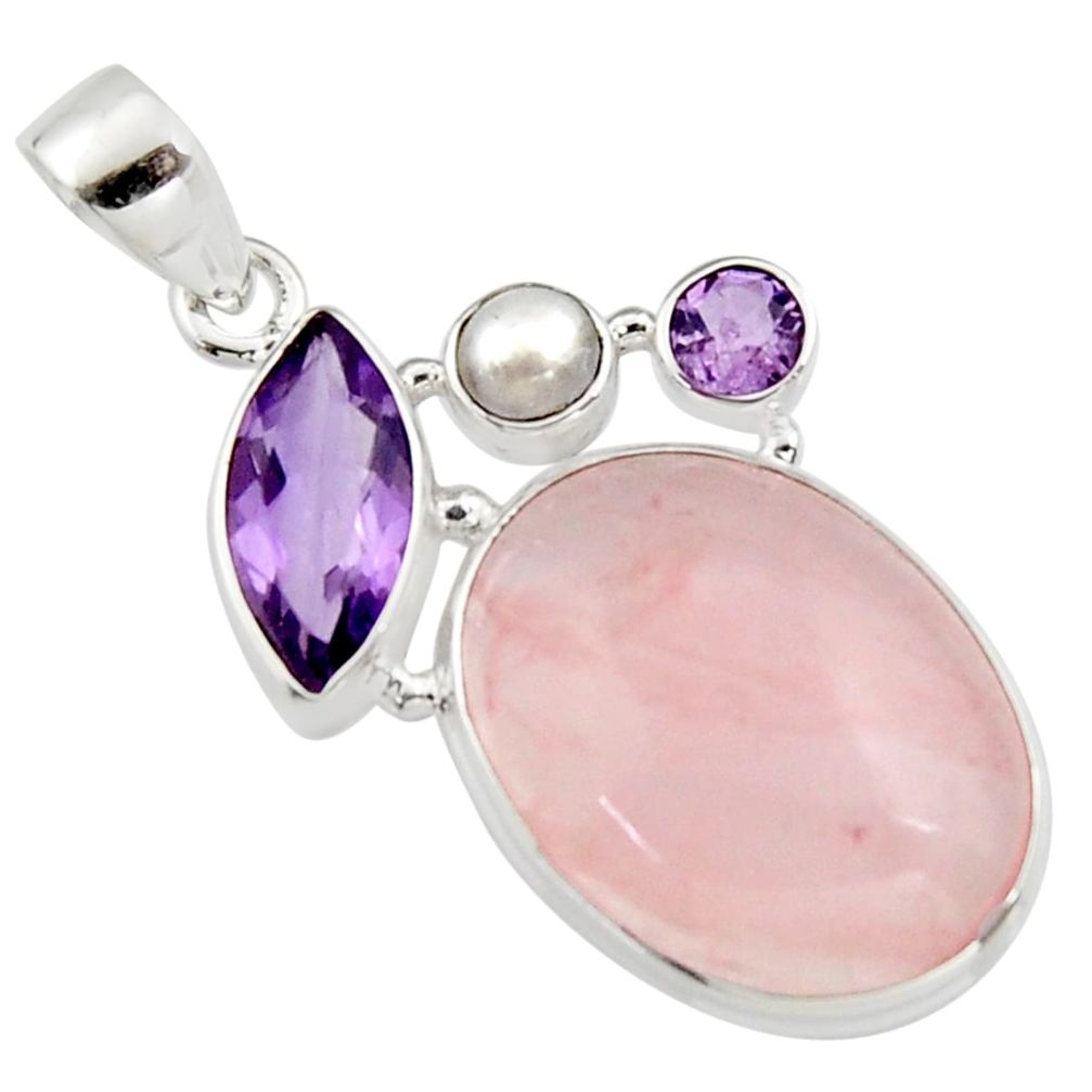 21.20cts natural pink rose quartz amethyst 925 sterling silver pendant r5291