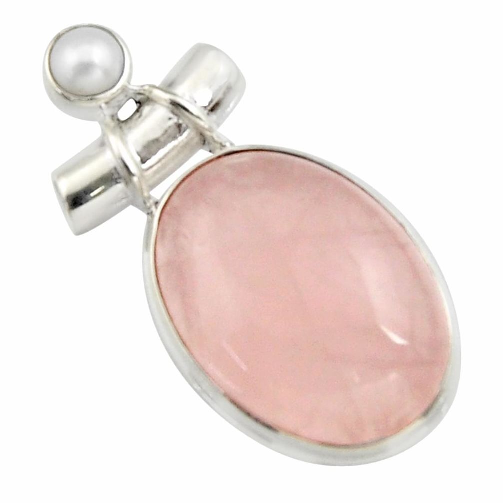 18.45cts natural pink rose quartz white pearl 925 sterling silver pendant r5295