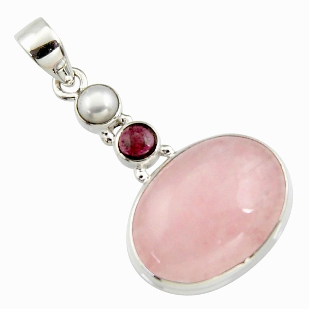 16.70cts natural pink rose quartz garnet pearl 925 sterling silver pendant r5298