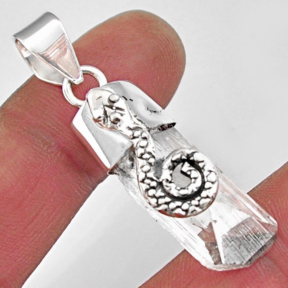 18.88cts natural white danburite rough 925 sterling silver snake pendant r5301