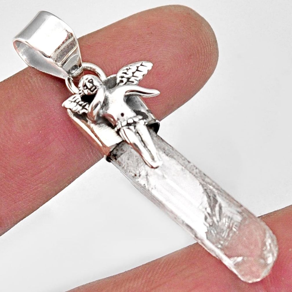 18.95cts natural white danburite rough 925 sterling silver angel pendant r5305