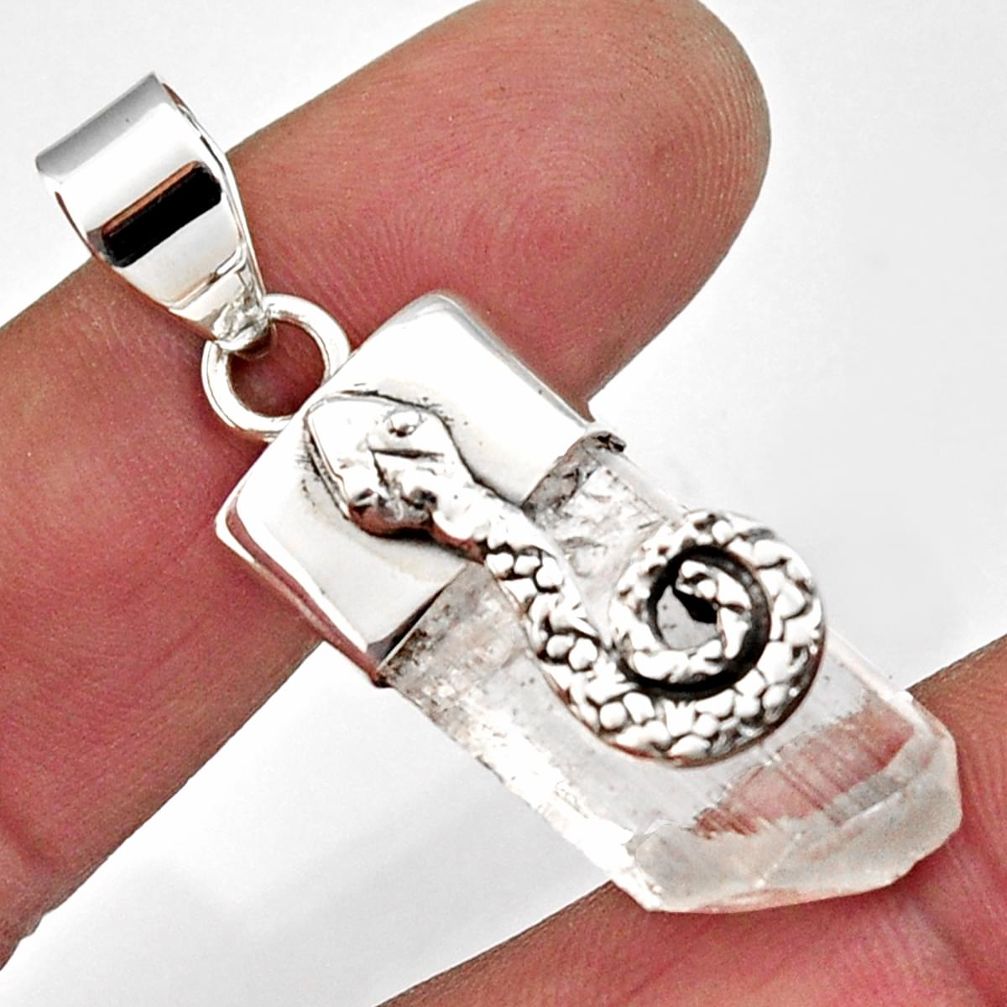 23.46cts natural white danburite rough 925 sterling silver snake pendant r5311