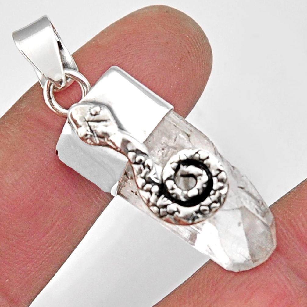 22.30cts natural white danburite rough 925 sterling silver snake pendant r5326