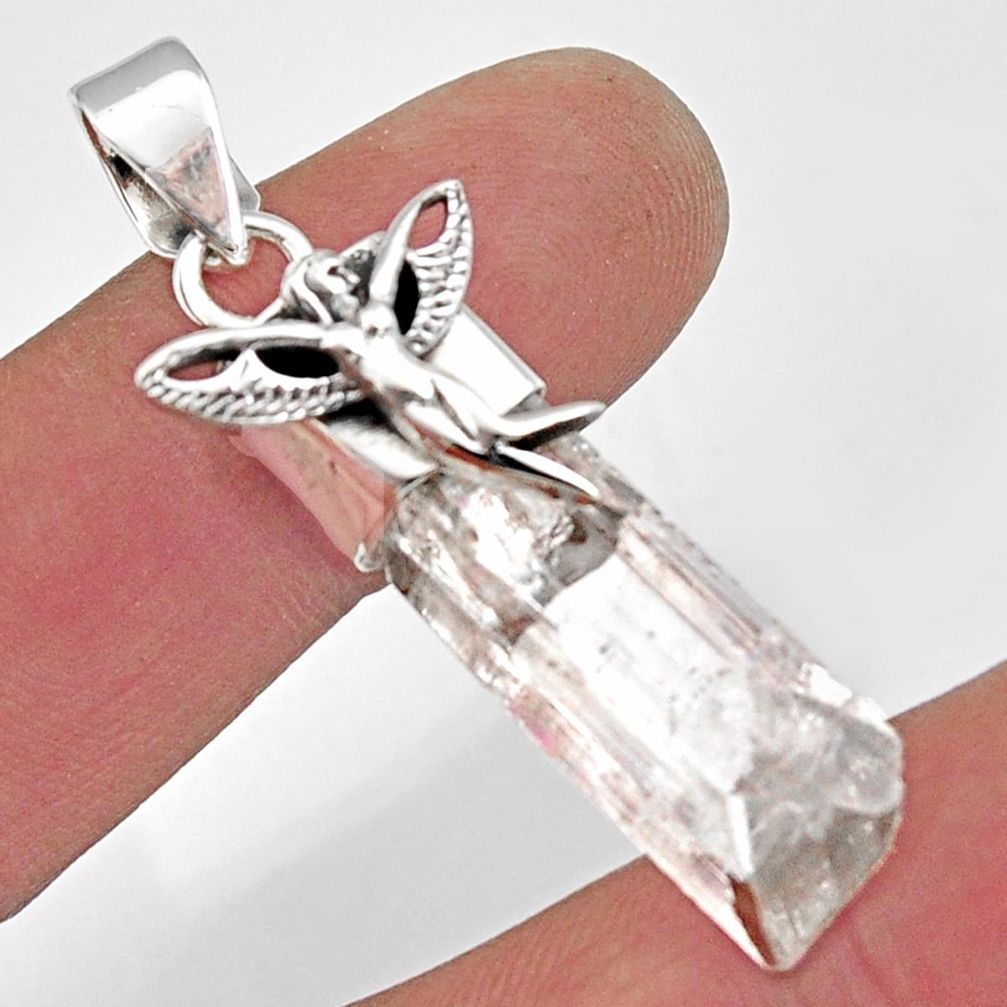 925 silver 4.36cts natural white danburite rough angel wings fairy pendant r5329