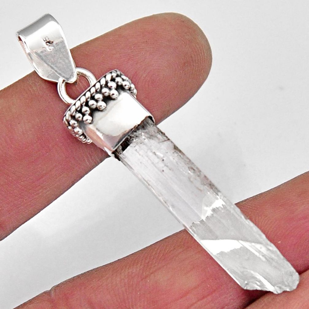 925 sterling silver 23.13cts natural white danburite rough snake pendant r5339