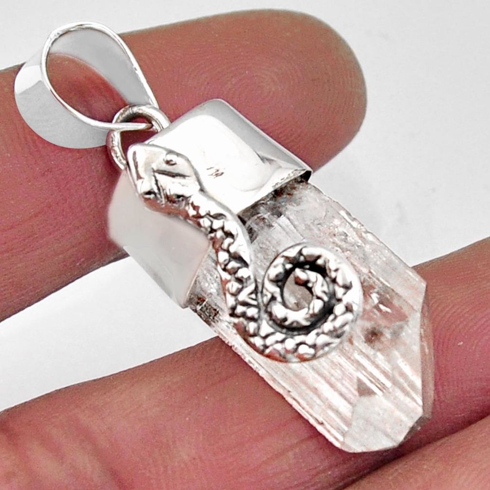 24.89cts natural white danburite rough 925 sterling silver snake pendant r5340