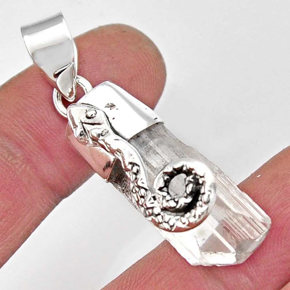 17.55cts natural white danburite rough 925 sterling silver snake pendant r5358