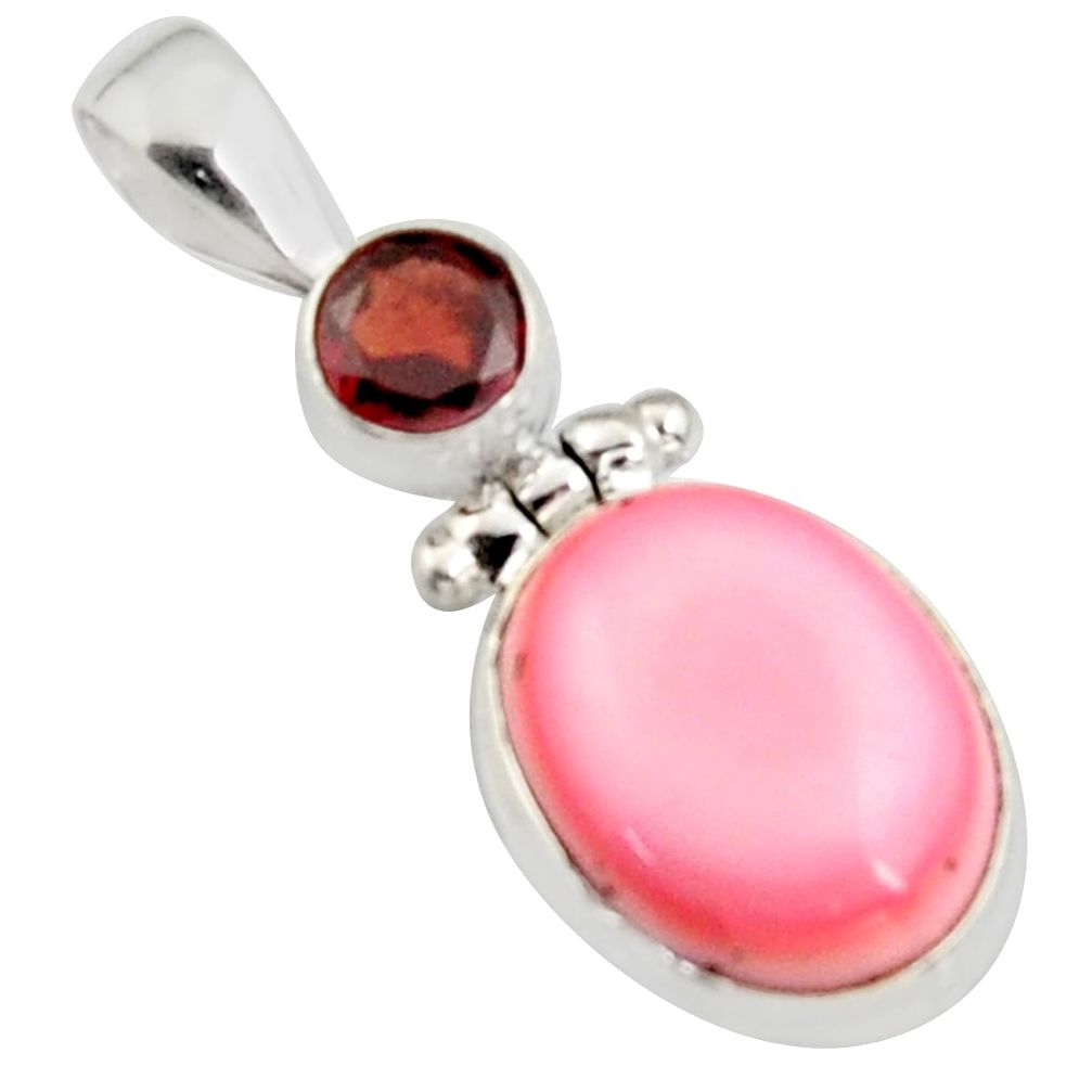 925 sterling silver 11.56cts natural pink queen conch shell garnet pendant r5392