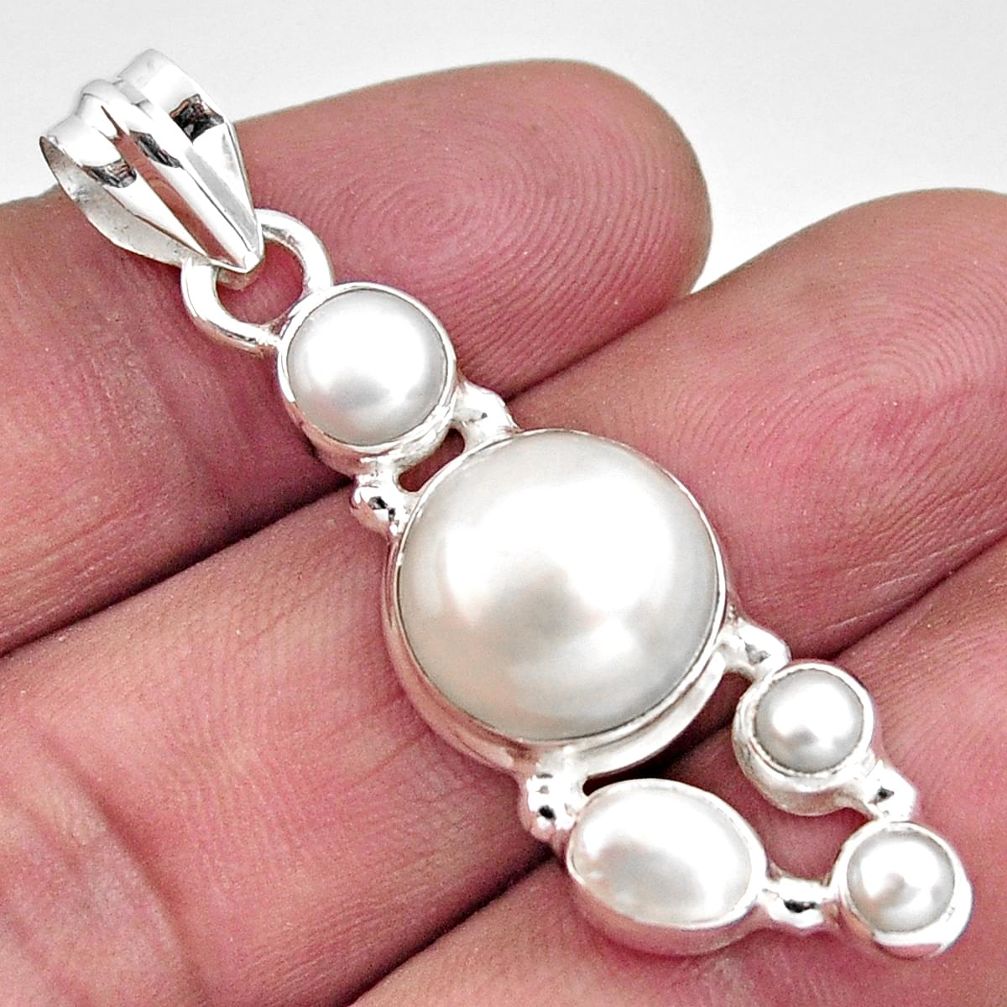 925 sterling silver 11.02cts natural white pearl round pendant jewelry r5495