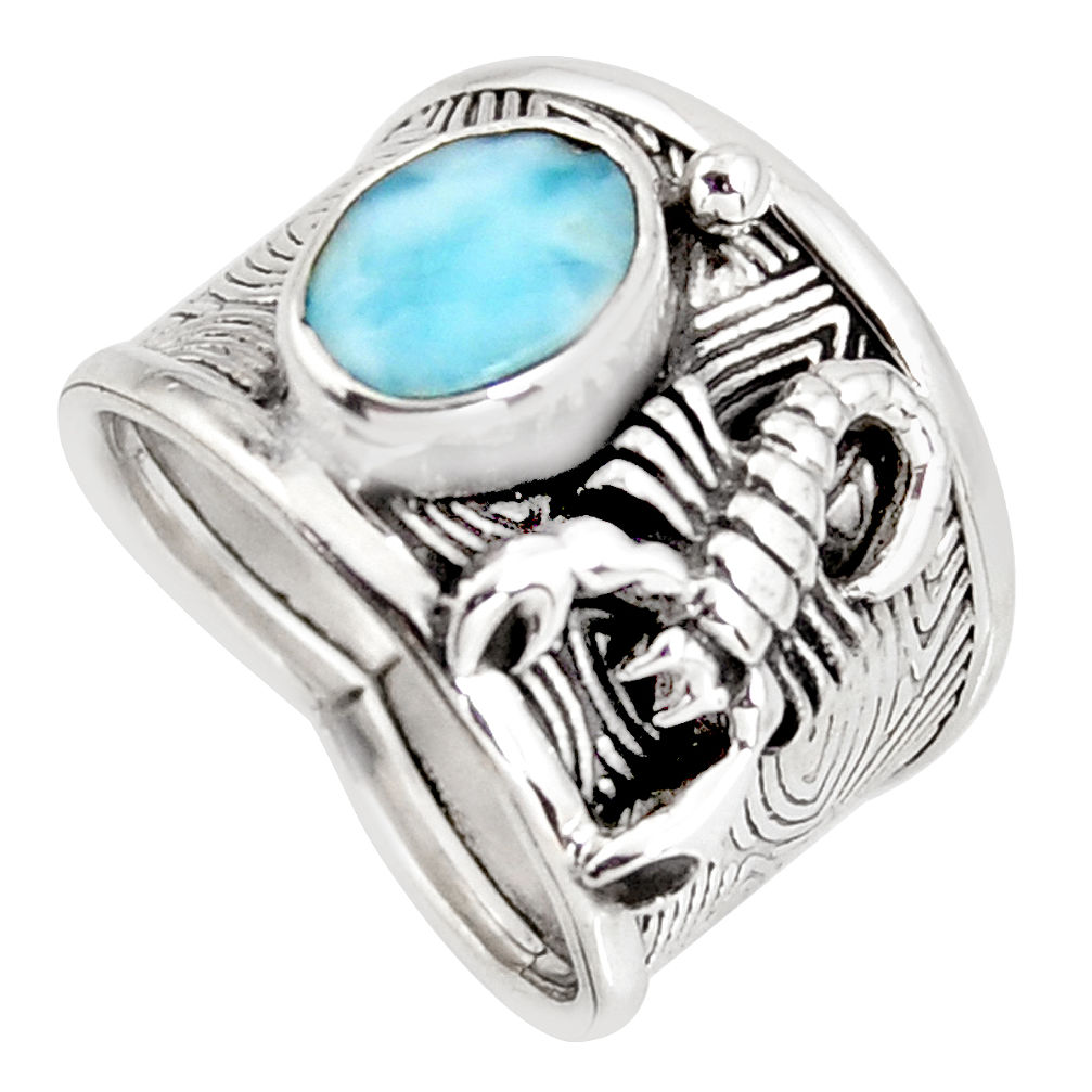 2.76cts natural blue larimar 925 silver scorpion charm ring size 7 r1261