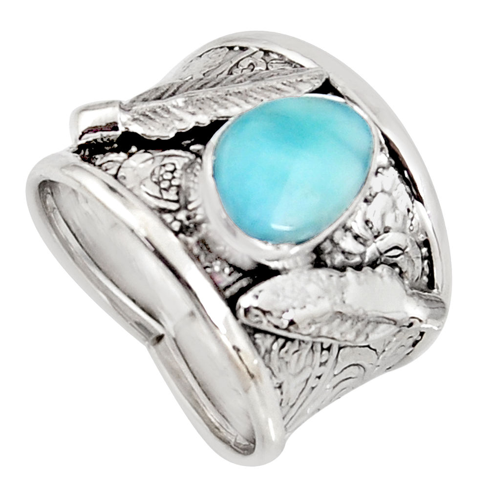 3.01cts natural blue larimar 925 sterling silver feather ring size 7 r1264