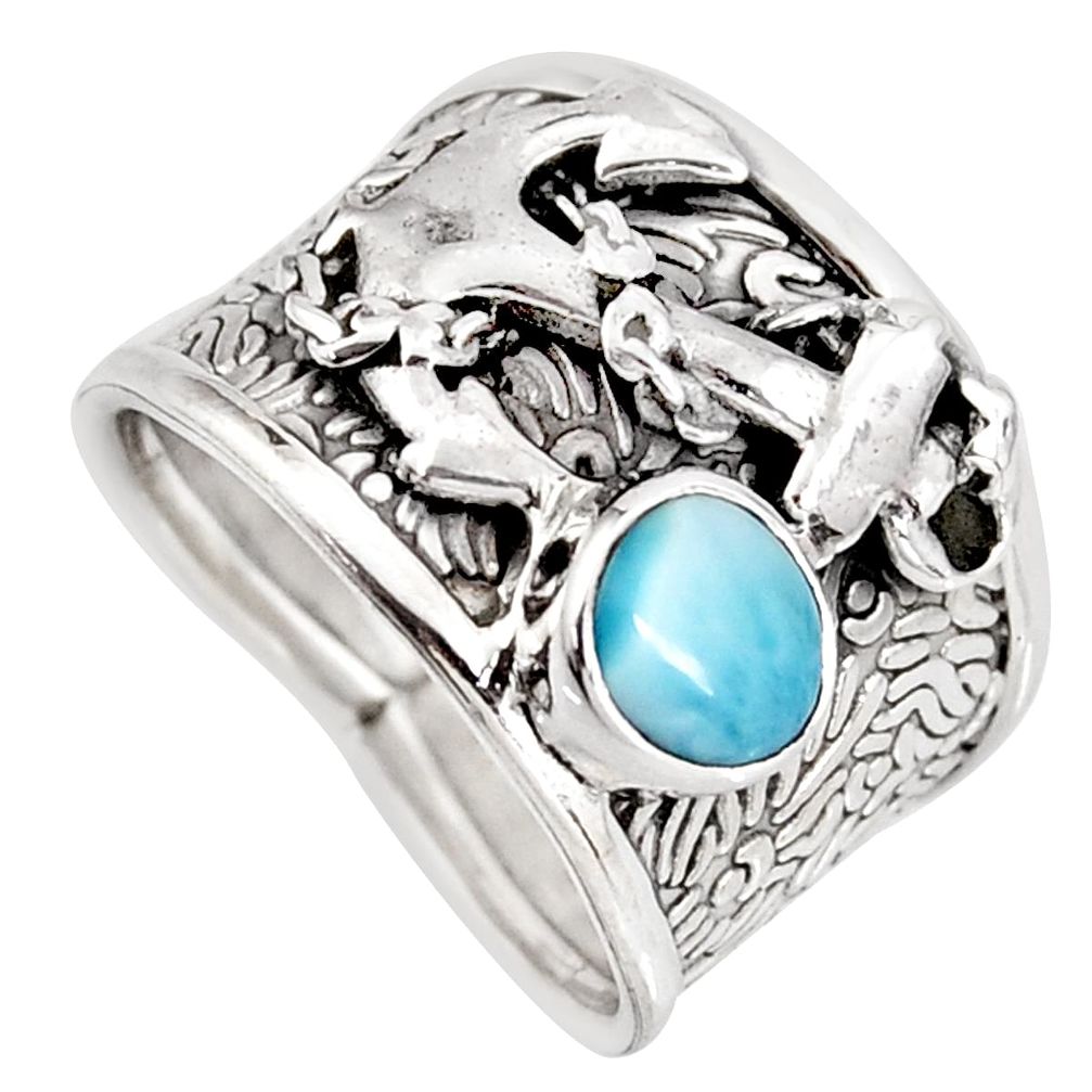 925 silver 1.87cts natural blue larimar anchor charm ring jewelry size 8 r1265