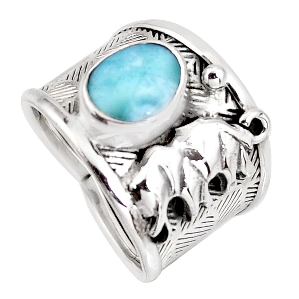 2.59cts natural blue larimar 925 sterling silver elephant ring size 6.5 r1271