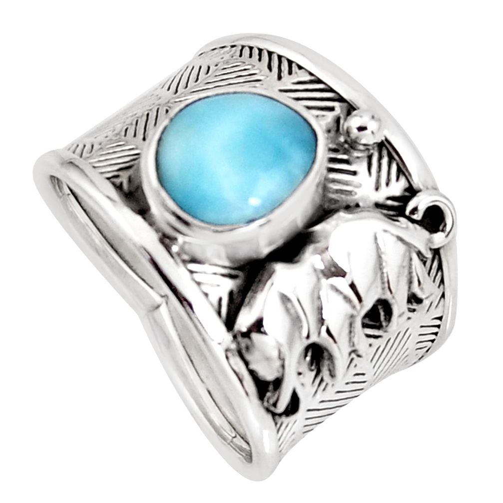 2.68cts natural blue larimar 925 sterling silver elephant ring size 8 r1272