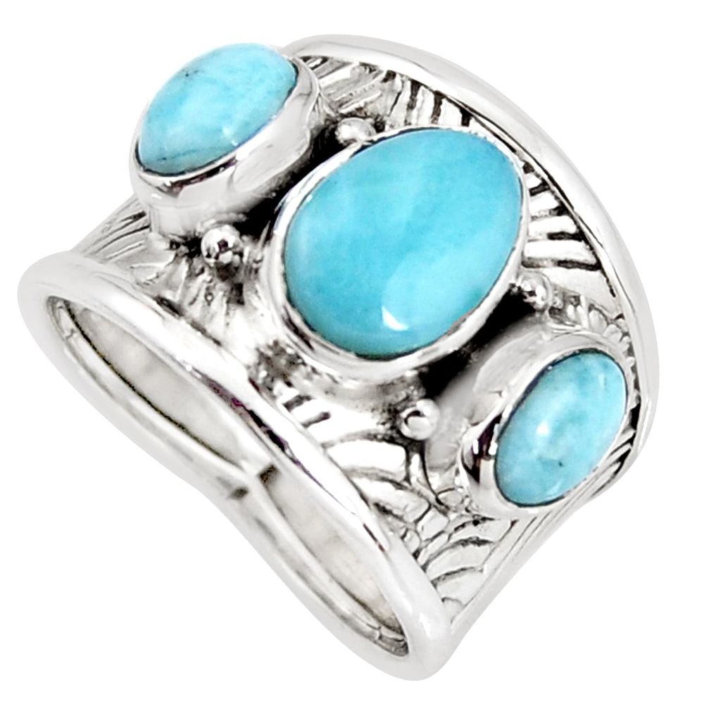 5.42cts natural blue larimar 925 sterling silver ring jewelry size 7.5 r1276