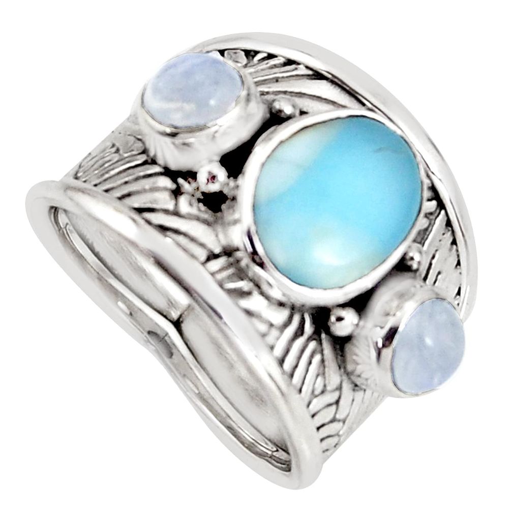 6.20cts natural blue larimar moonstone 925 sterling silver ring size 6.5 r1283