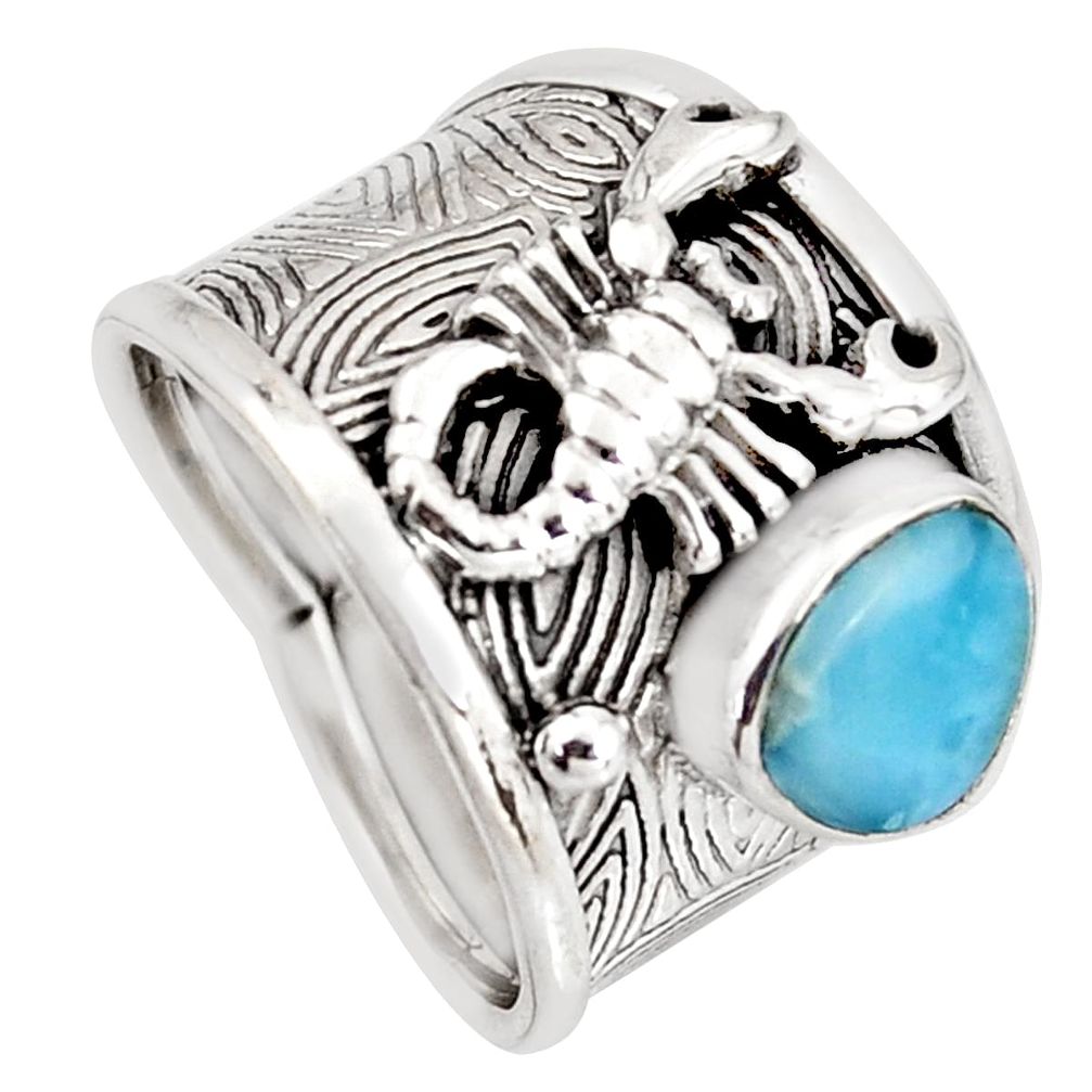 925 silver 5.62cts natural blue larimar fancy scorpion charm ring size 7 r1284