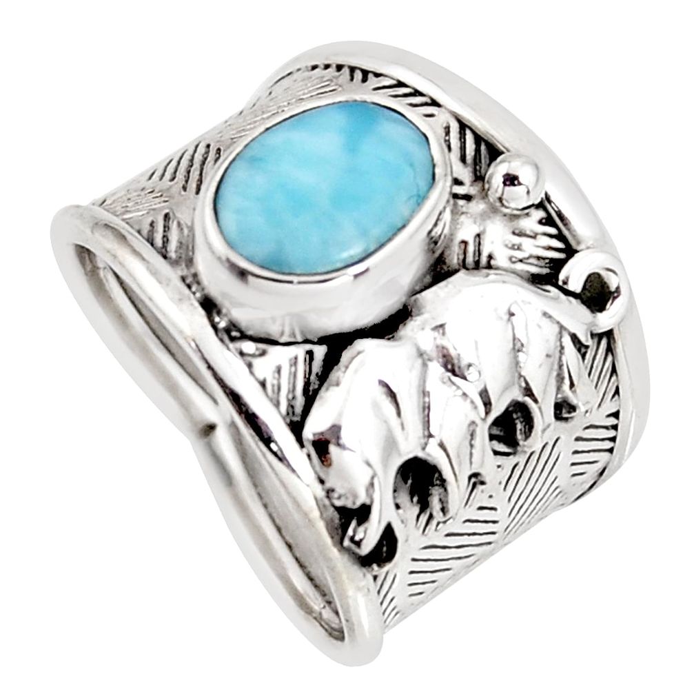 2.59cts natural blue larimar 925 sterling silver elephant ring size 7 r1286