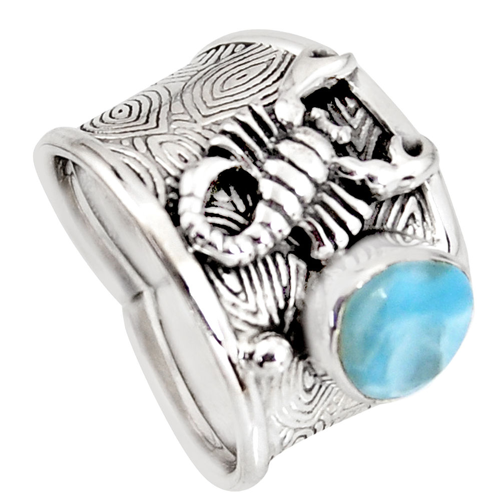 2.90cts natural blue larimar 925 silver scorpion charm ring size 8 r1289