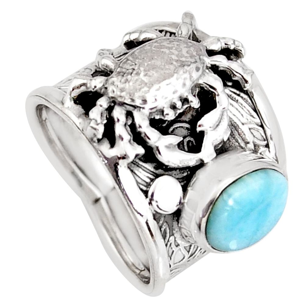 2.12cts natural blue larimar 925 sterling silver crab ring size 6.5 r1291