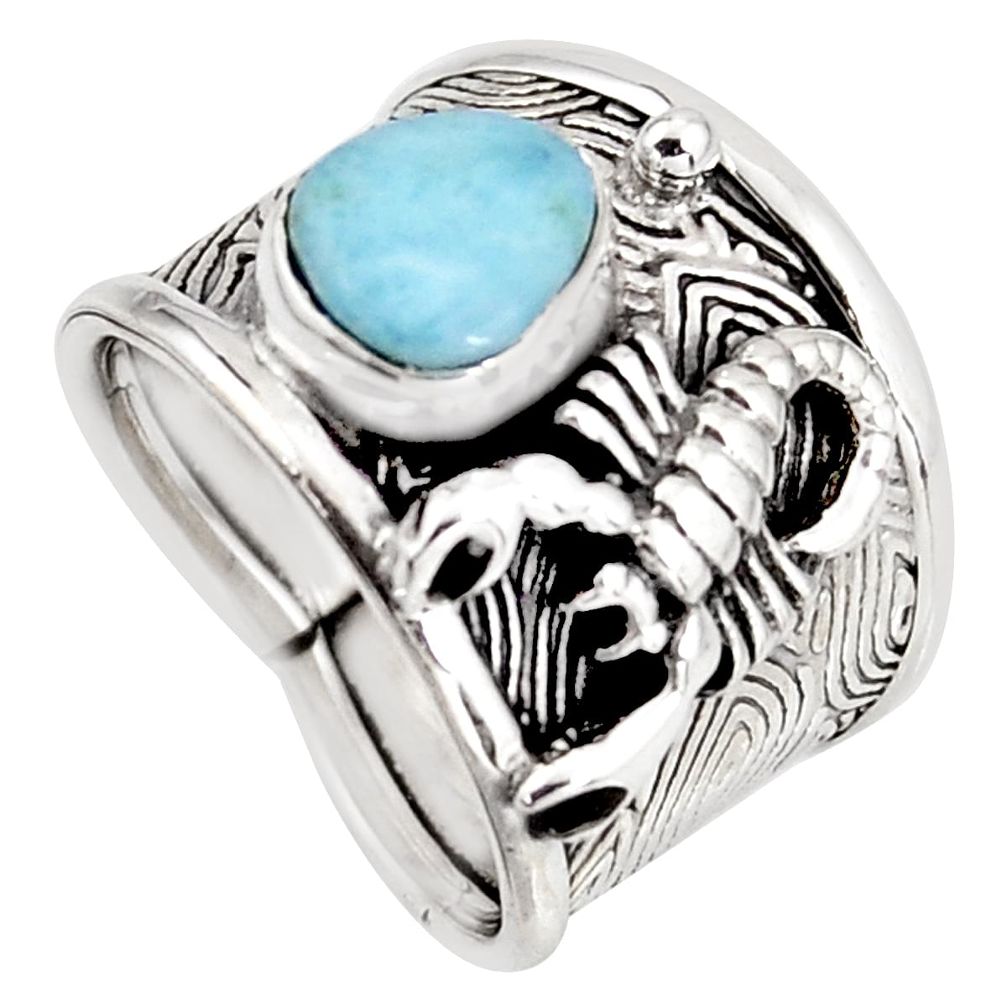 2.07cts natural blue larimar 925 silver scorpion charm ring size 6.5 r1298