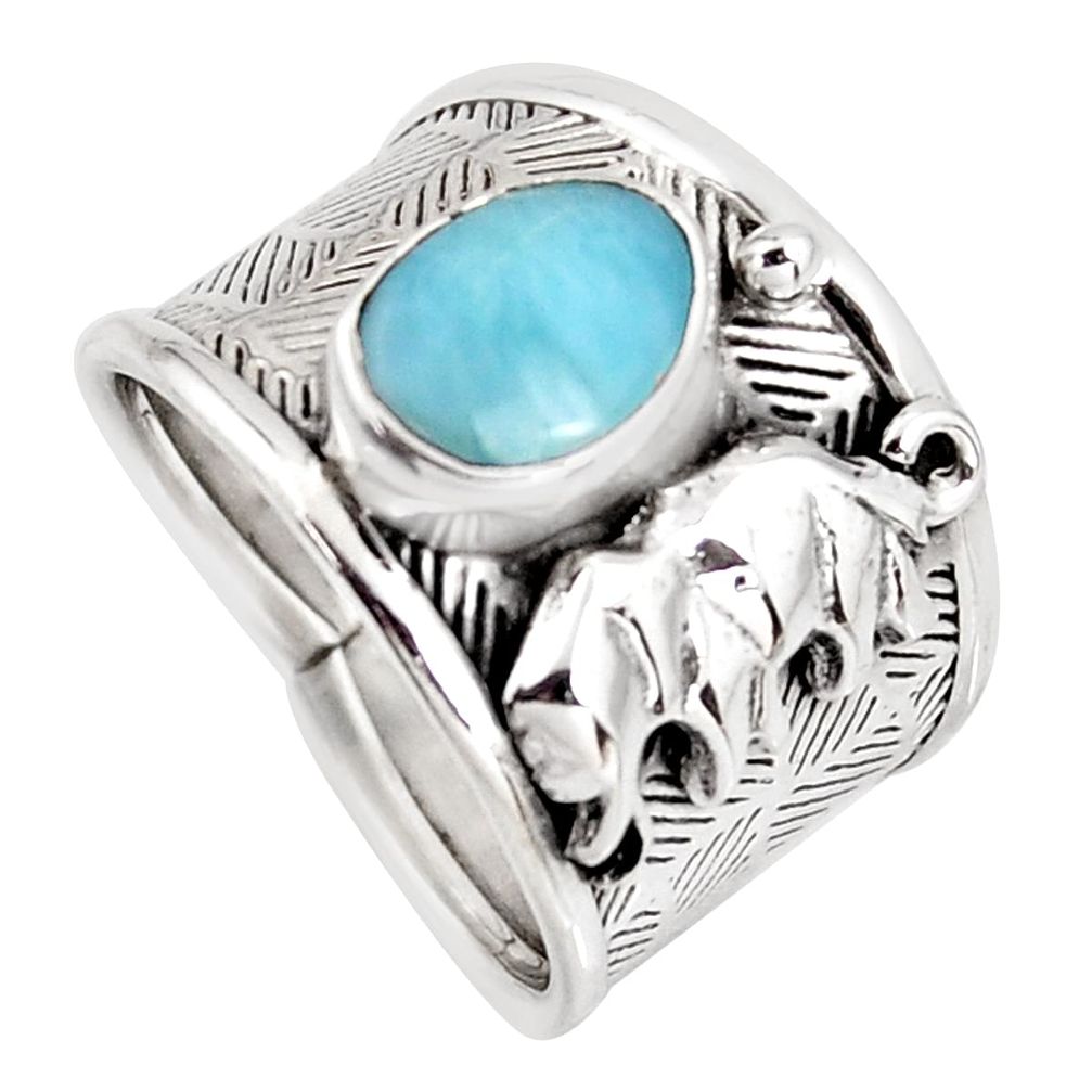 2.59cts natural blue larimar 925 sterling silver elephant ring size 8 r1299