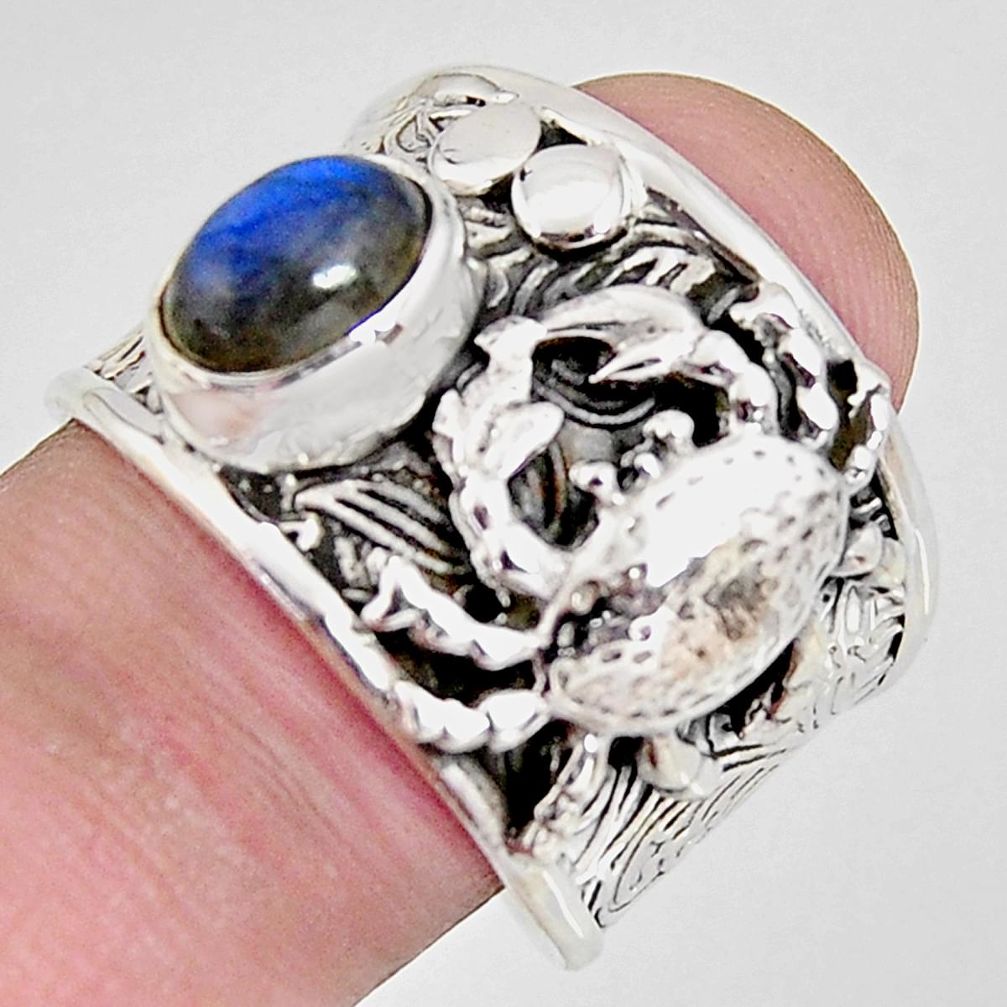 2.11cts natural blue labradorite 925 sterling silver crab ring size 8 r1303
