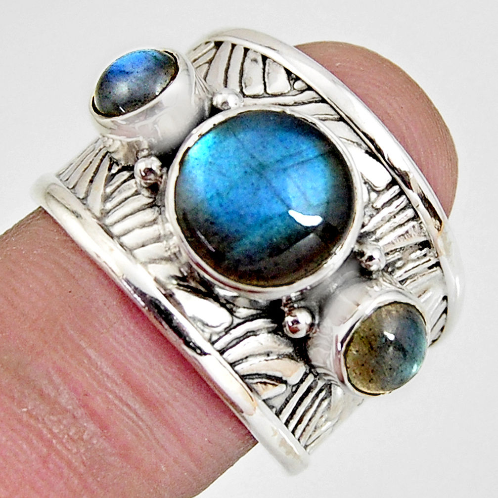 6.13cts natural blue labradorite 925 sterling silver ring jewelry size 7.5 r1308