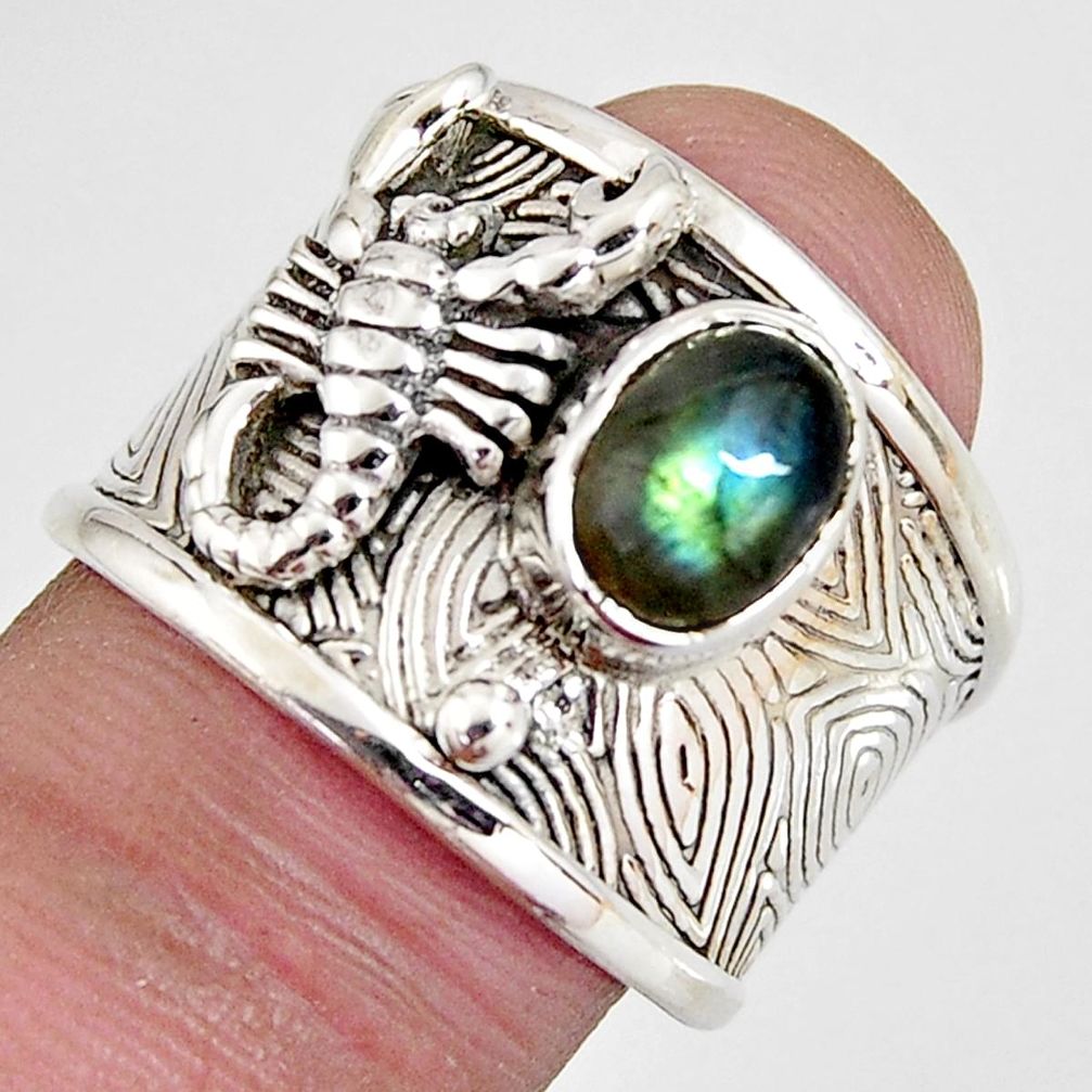 925 silver 2.11cts natural blue labradorite scorpion charm ring size 7.5 r1309