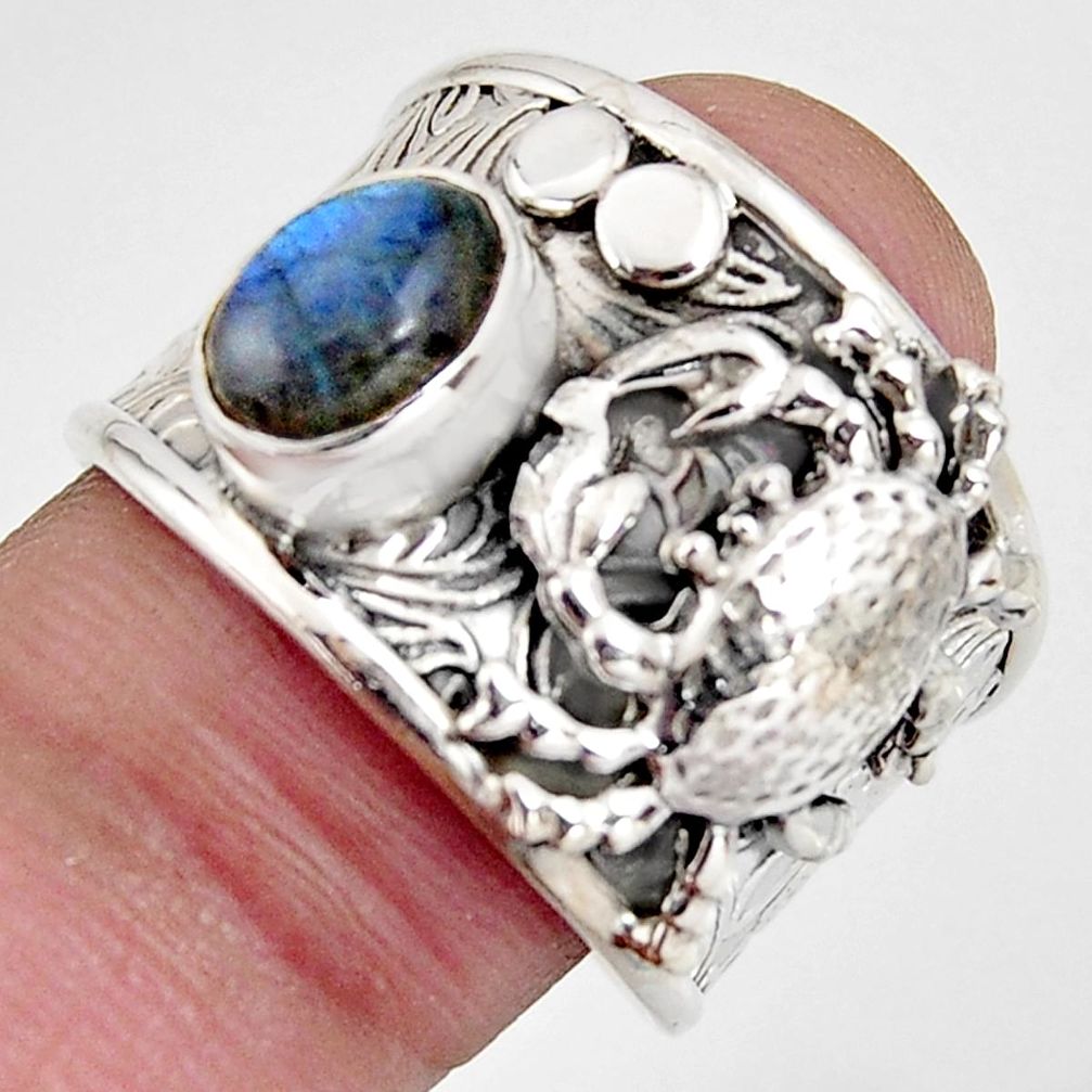 2.24cts natural blue labradorite 925 sterling silver crab ring size 8 r1310