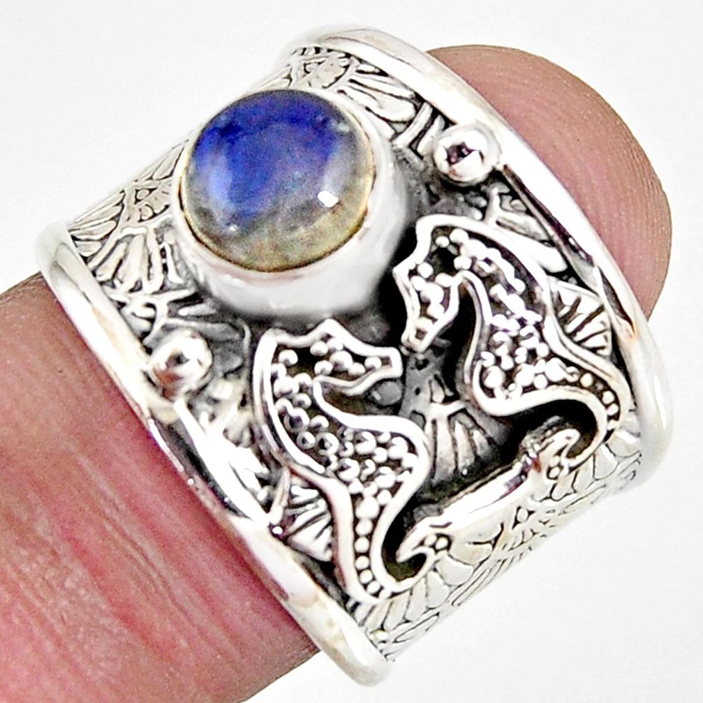 2.40cts natural blue labradorite 925 sterling silver seahorse ring size 7 r1316