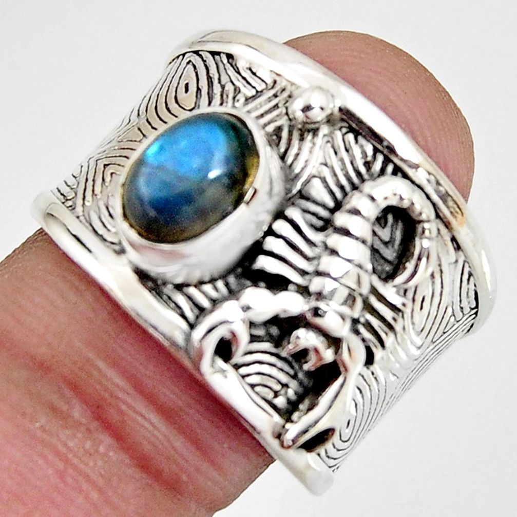 2.17cts natural blue labradorite 925 silver scorpion charm ring size 8 r1317